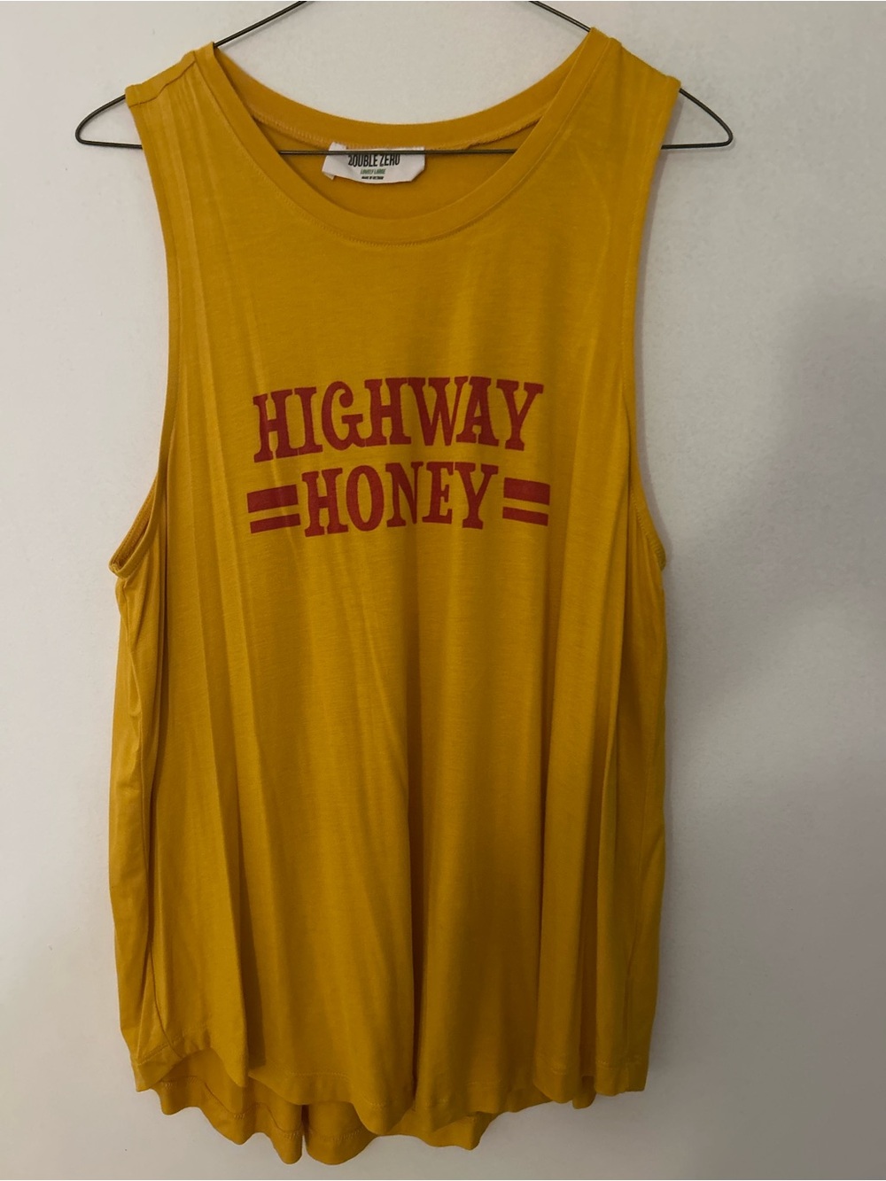 Double Zero Mustard Yellow 'Highway Honey' Graphic Muscle Tank